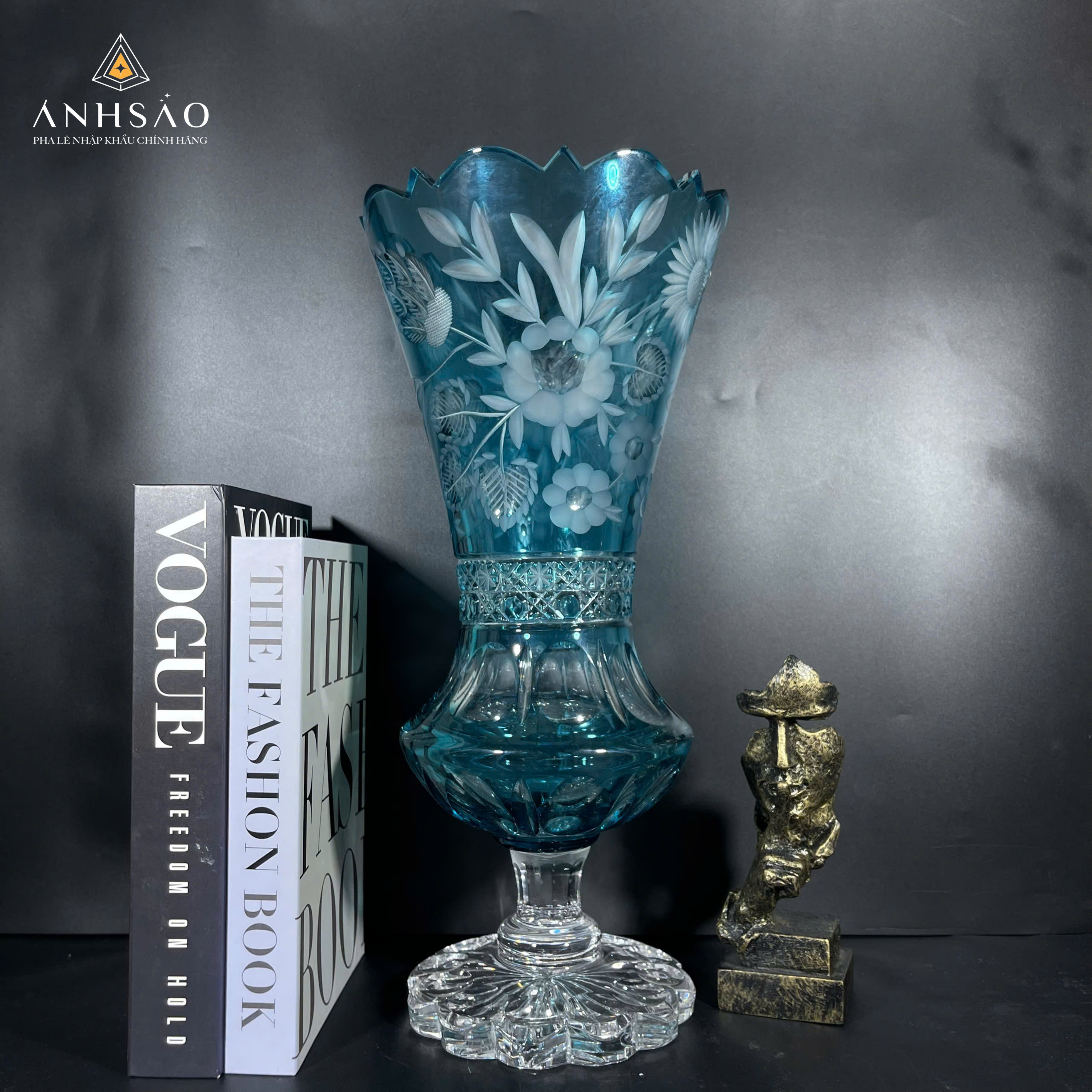 Lọ Hoa Pha Lê Haida Chân Đế Xanh Mài Cỏ