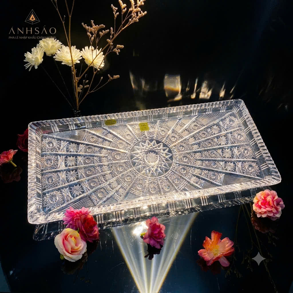Đĩa Pha Lê Chữ Nhật Trắng Mài 57