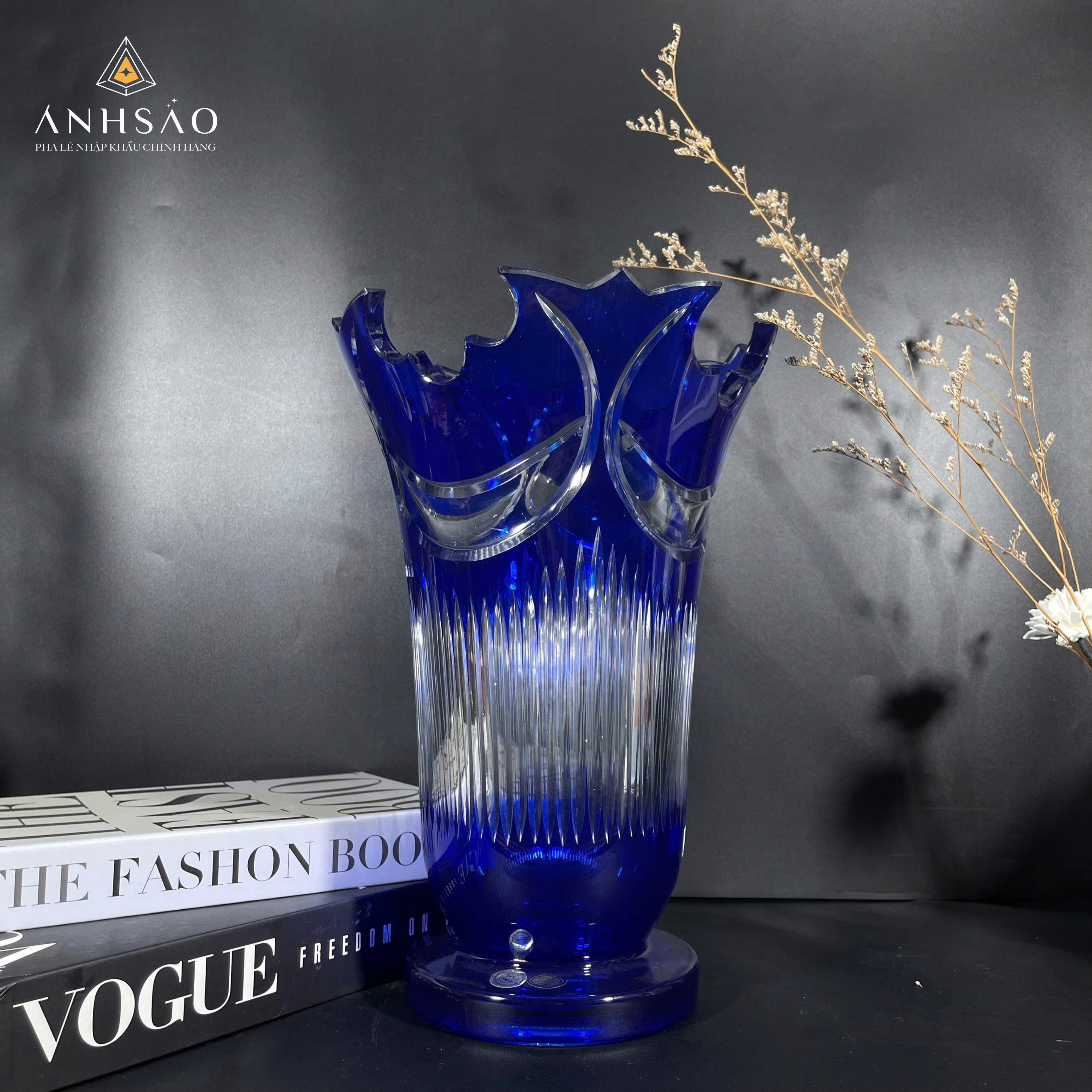 Lọ Hoa Pha Lê Haida Xanh Bó Mạ Chân Đế