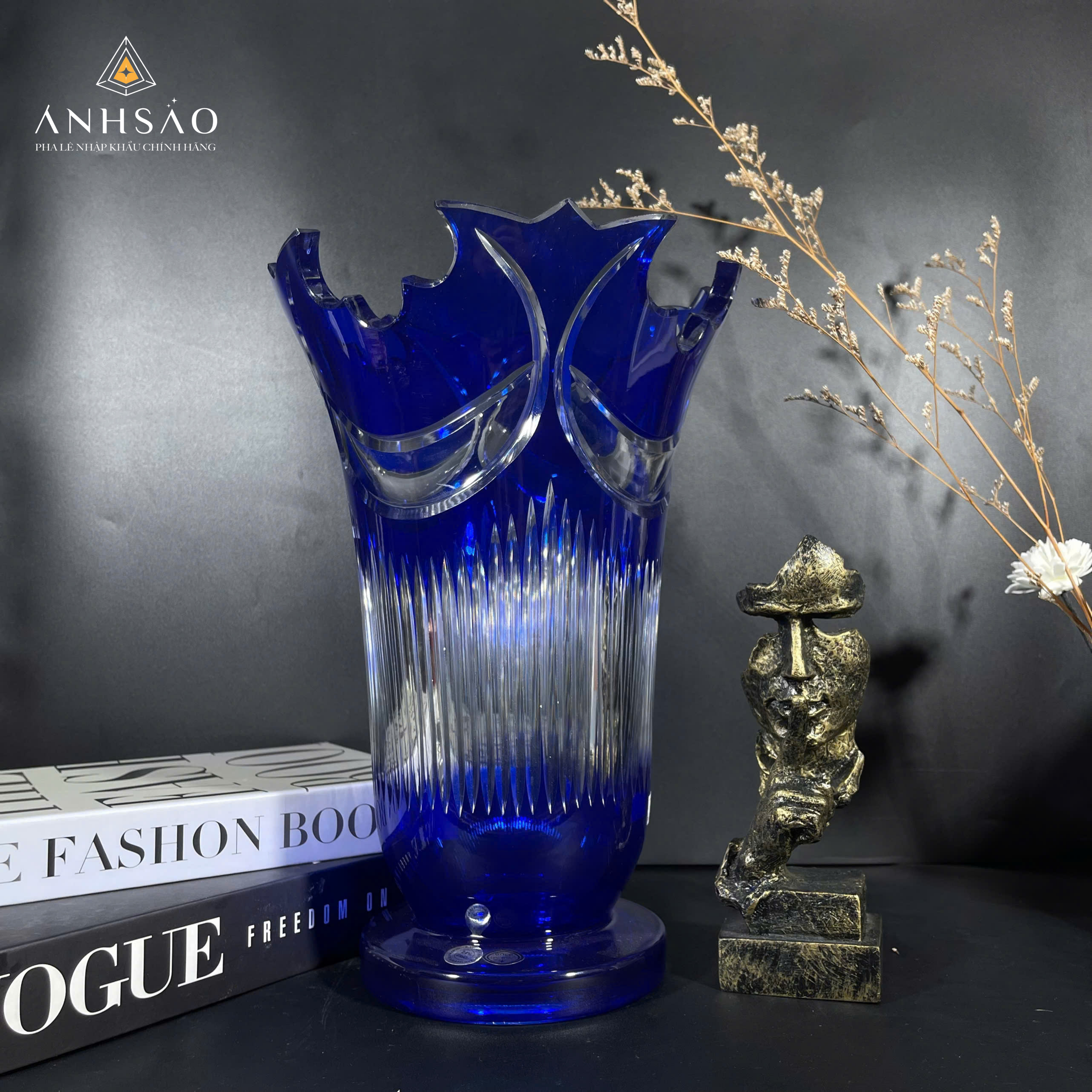 Lọ Hoa Pha Lê Haida Xanh Bó Mạ Chân Đế