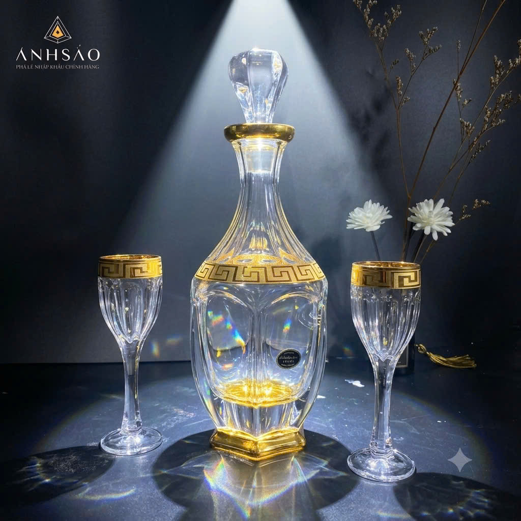 Bộ Bình Rượu Pha Lê Viền Vàng Versace Cao Cấp
