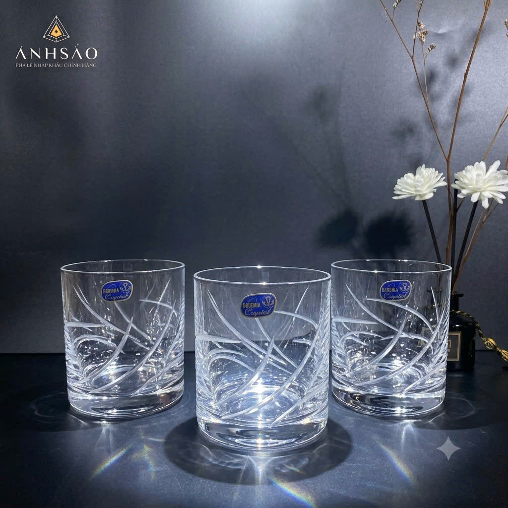 Cốc Pha Lê Mài Kẻ Sọc Chéo Cao Cấp
