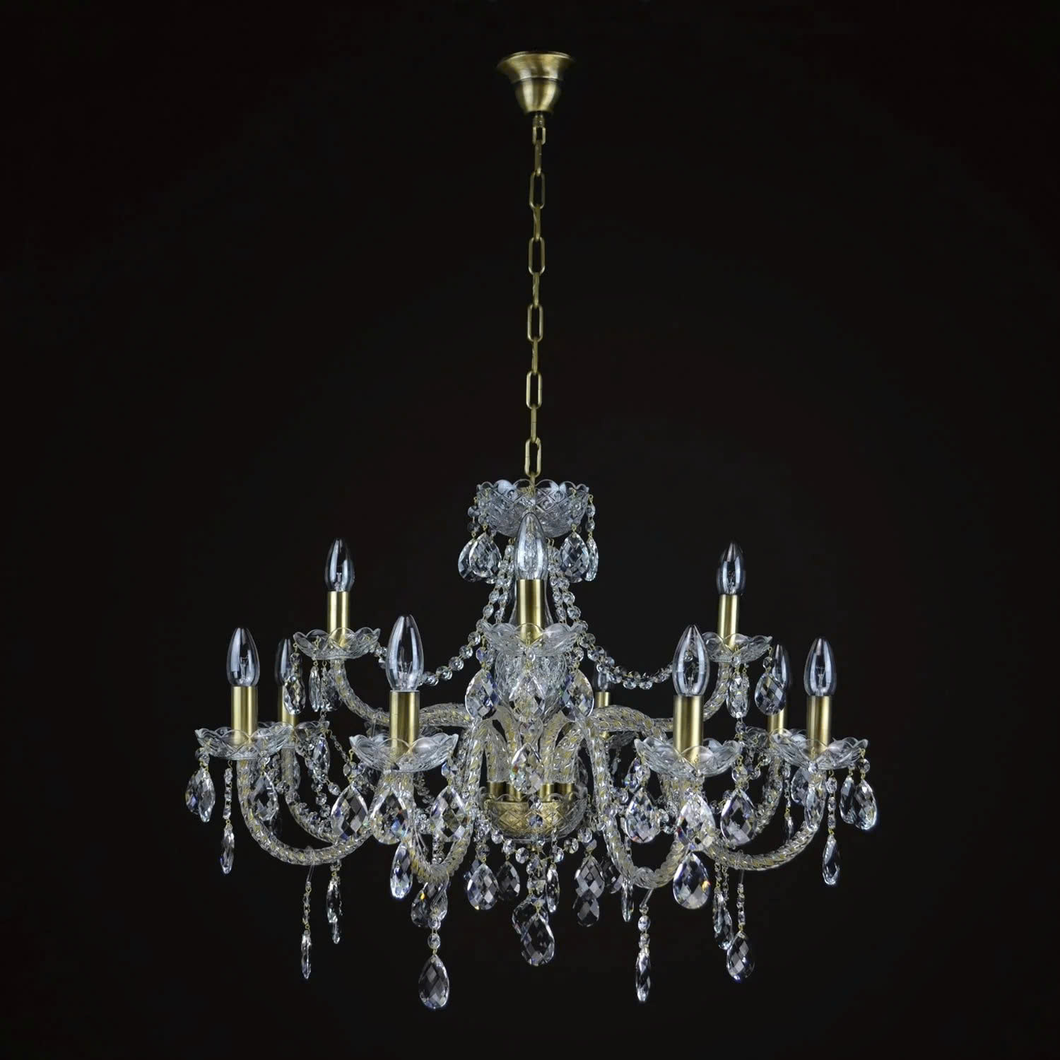 Đèn Pha Lê Treo Trần Belle 12 Bóng Cổ Điển Beta Vàng