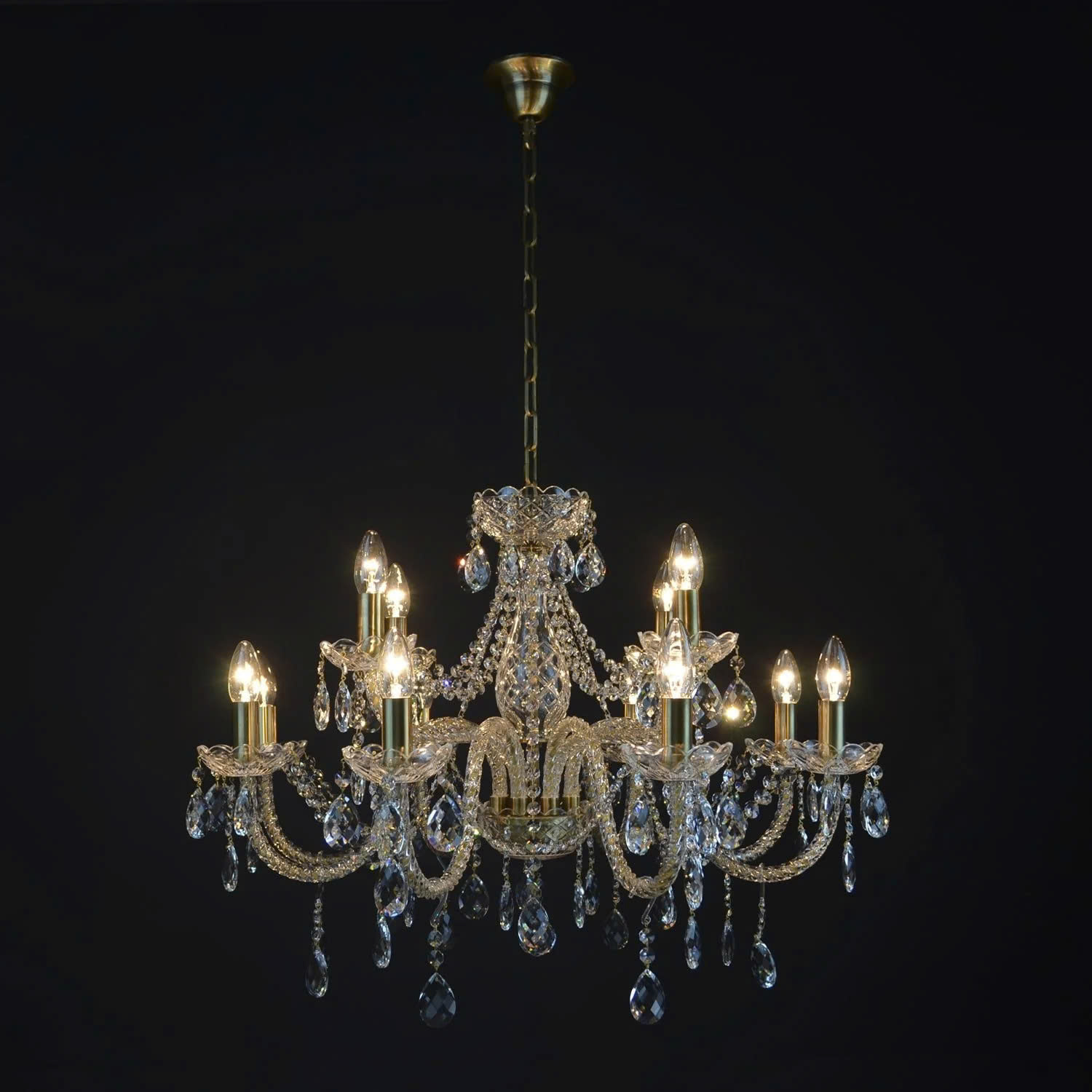 Đèn Pha Lê Treo Trần Belle 12 Bóng Cổ Điển Beta Vàng