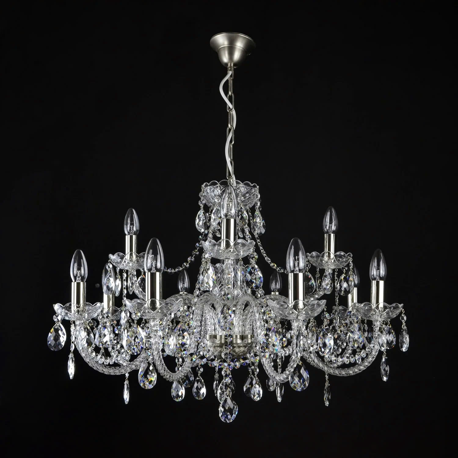 Đèn Pha Lê Treo Trần Belle 12 Bóng Beta Bạc Cao Cấp