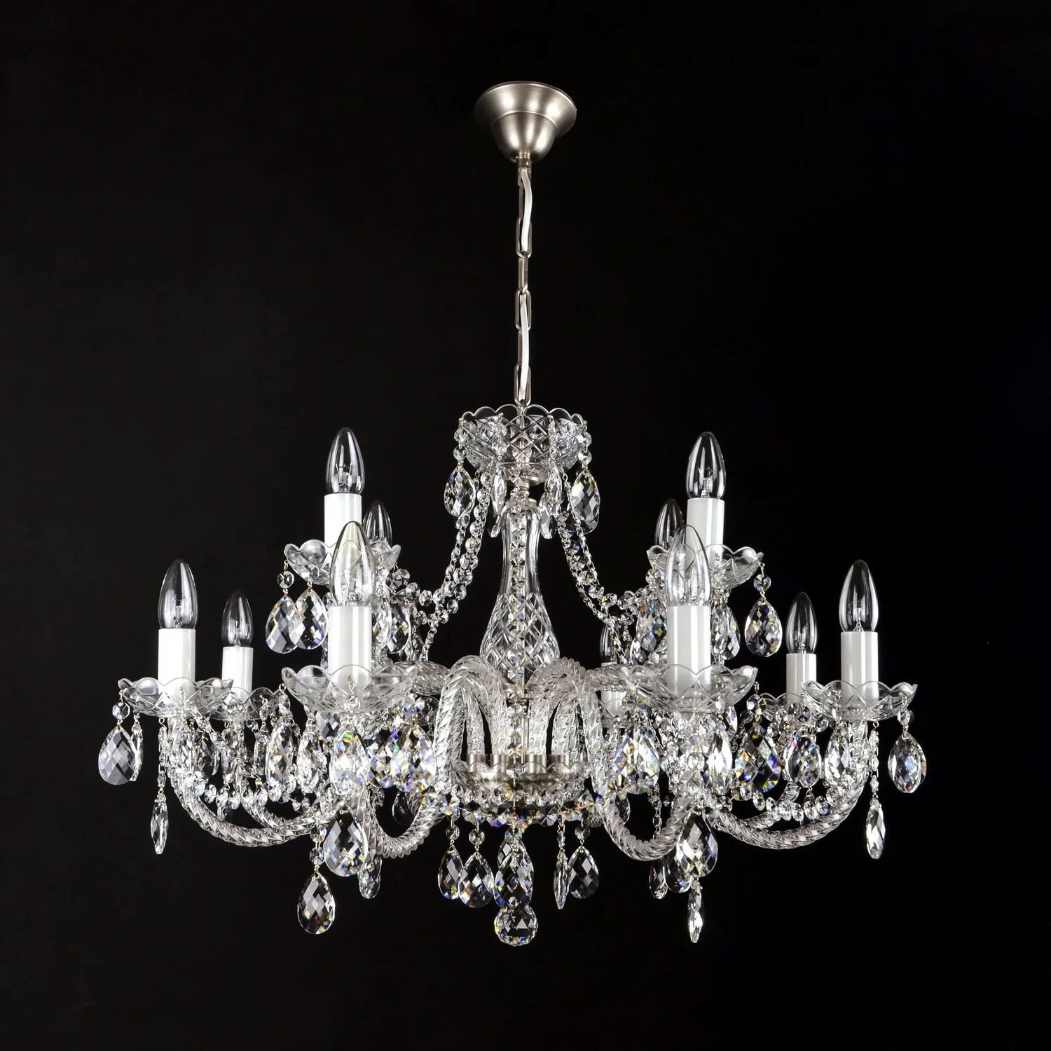 Đèn Pha Lê Treo Trần Belle 12 Bóng Beta Bạc Cao Cấp