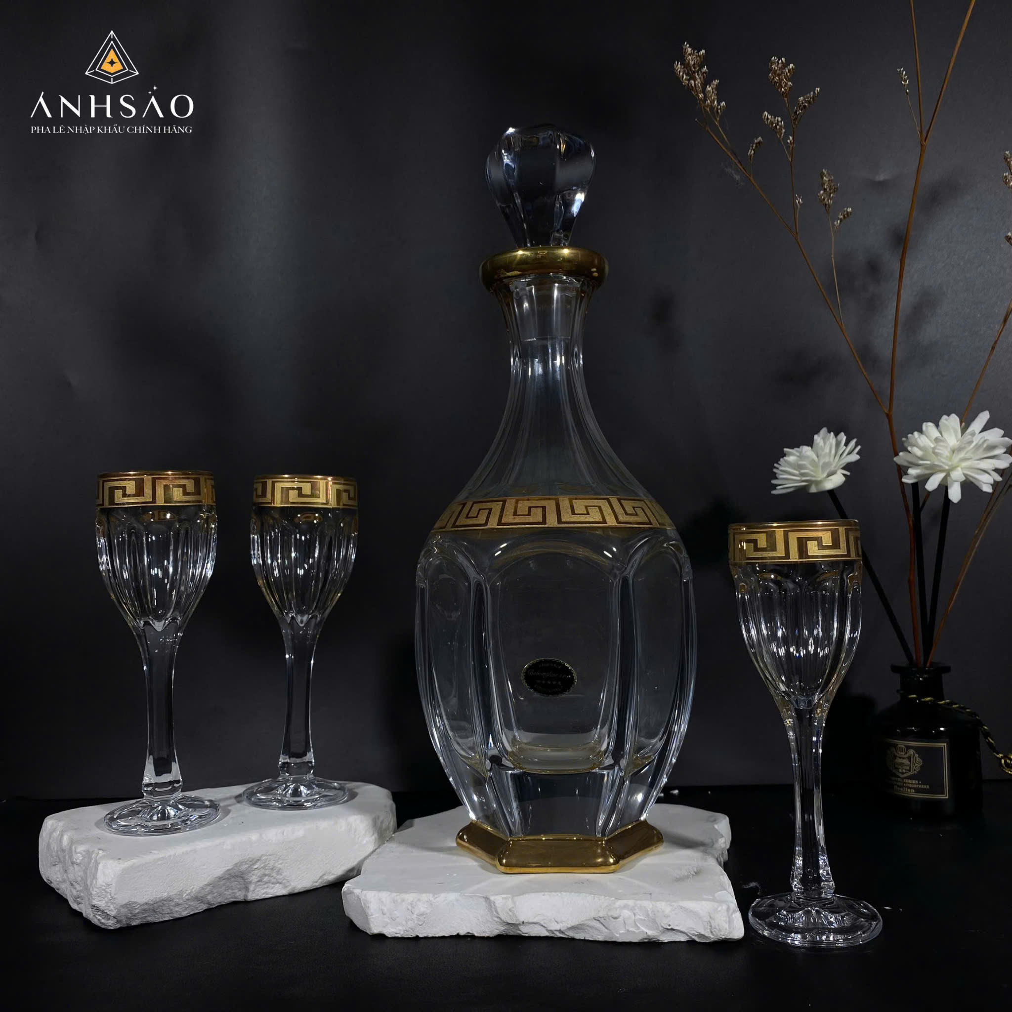 Bộ Bình Rượu Pha Lê Viền Vàng Versace Cao Cấp