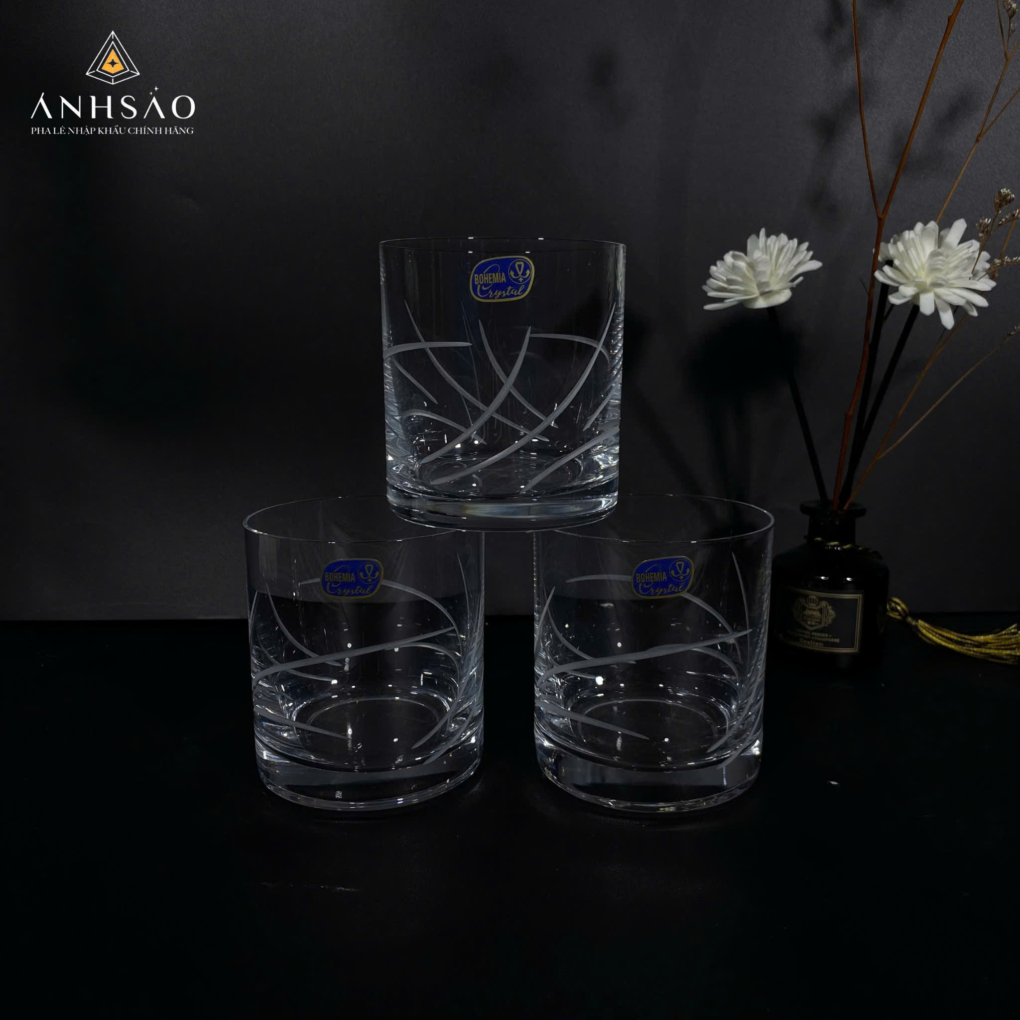 Cốc Pha Lê Mài Kẻ Sọc Chéo Cao Cấp