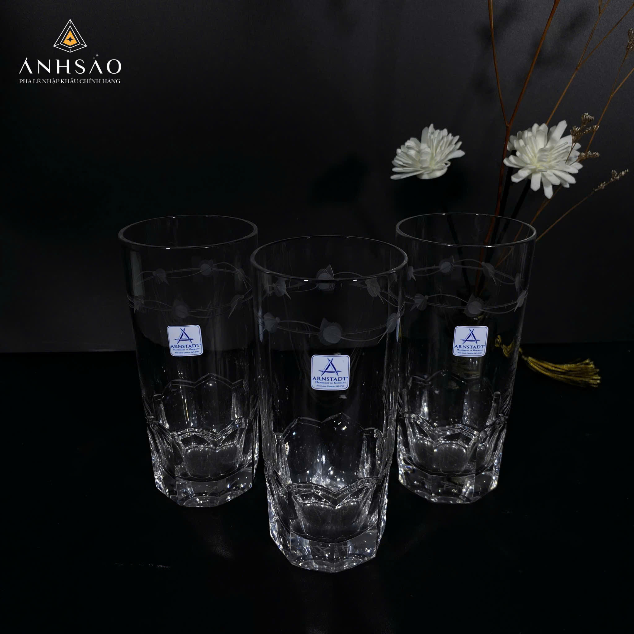 Cốc Pha Lê Arnstadt Đức Cao Mài Dây Đẳng Cấp Thượng Lưu