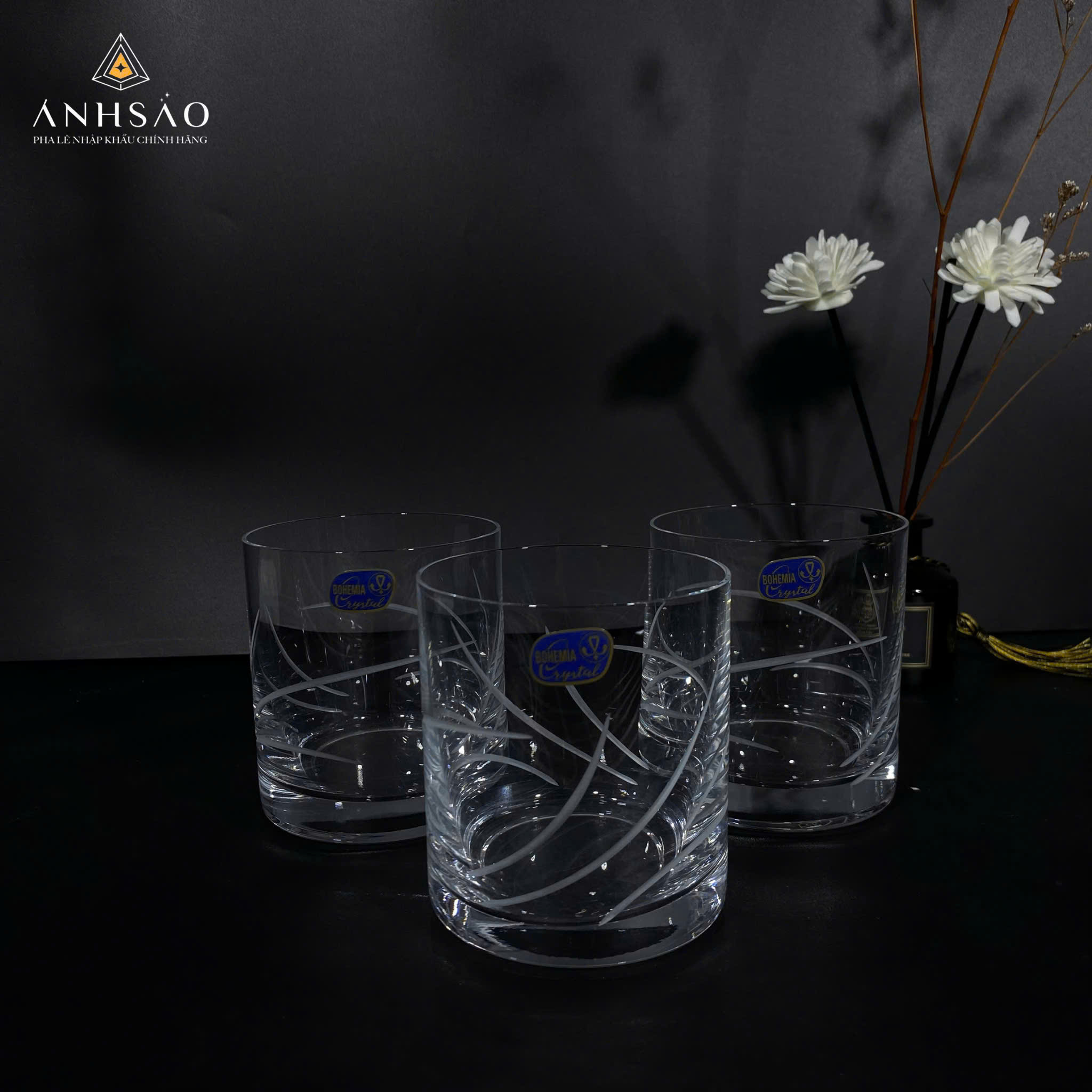 Cốc Pha Lê Mài Kẻ Sọc Chéo Cao Cấp