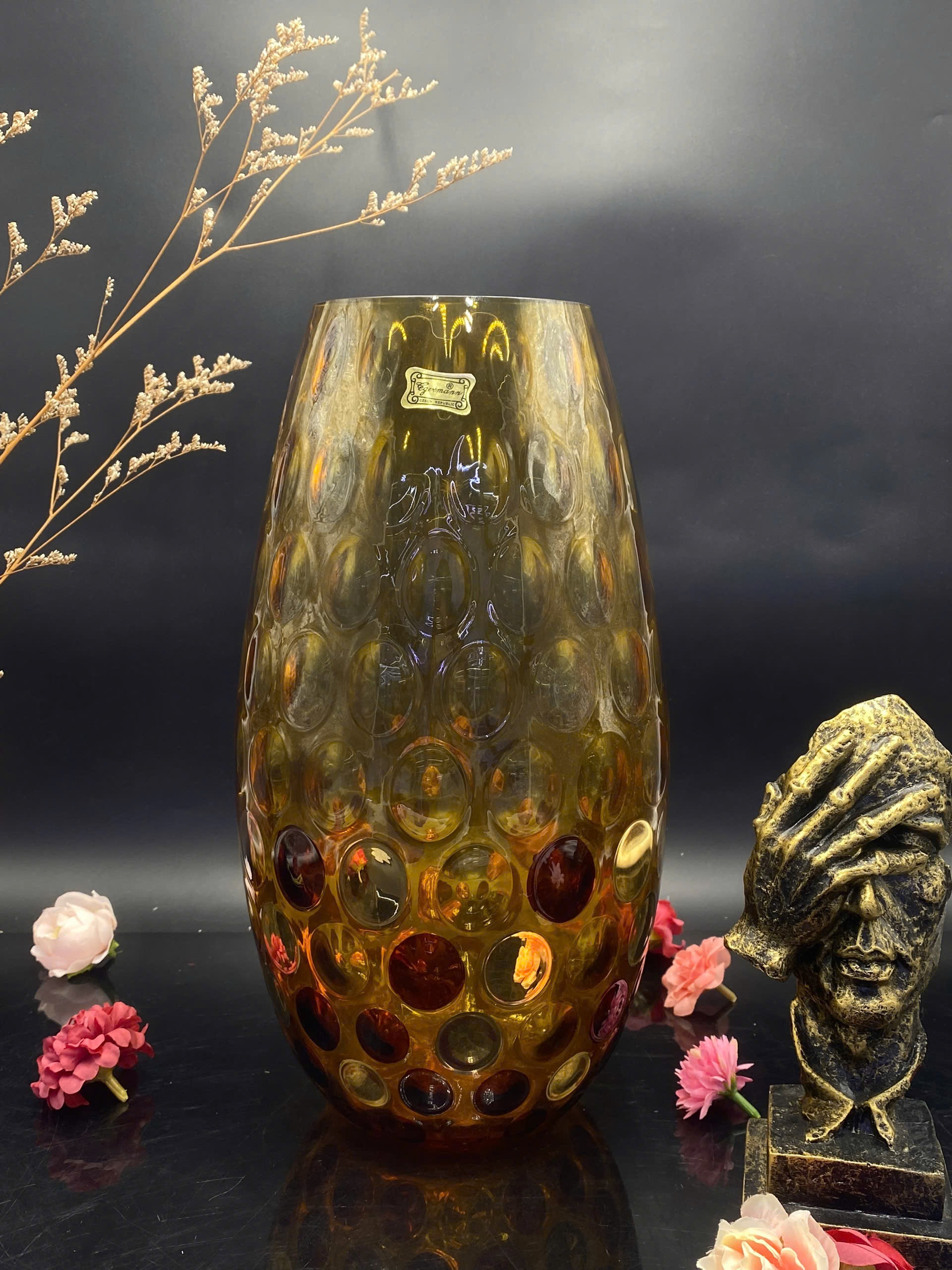 Lọ hoa pha lê Egermann hoạ tiết chấm bi size 30cm