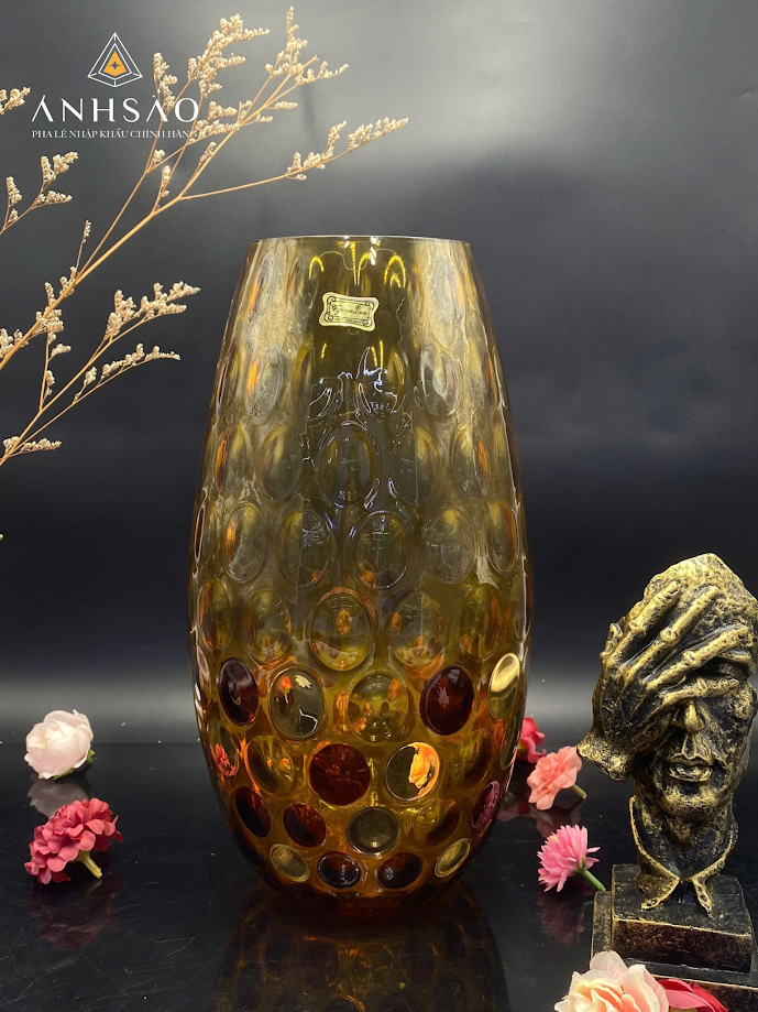 Lọ hoa pha lê Egermann hoạ tiết chấm bi size 30cm