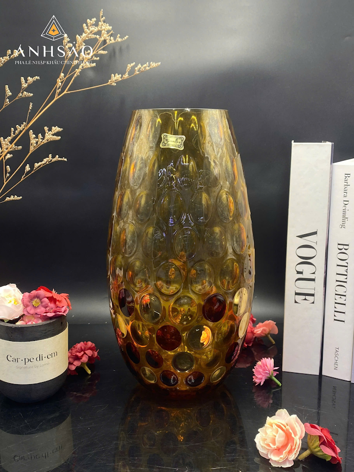 Lọ hoa pha lê Egermann hoạ tiết chấm bi size 30cm
