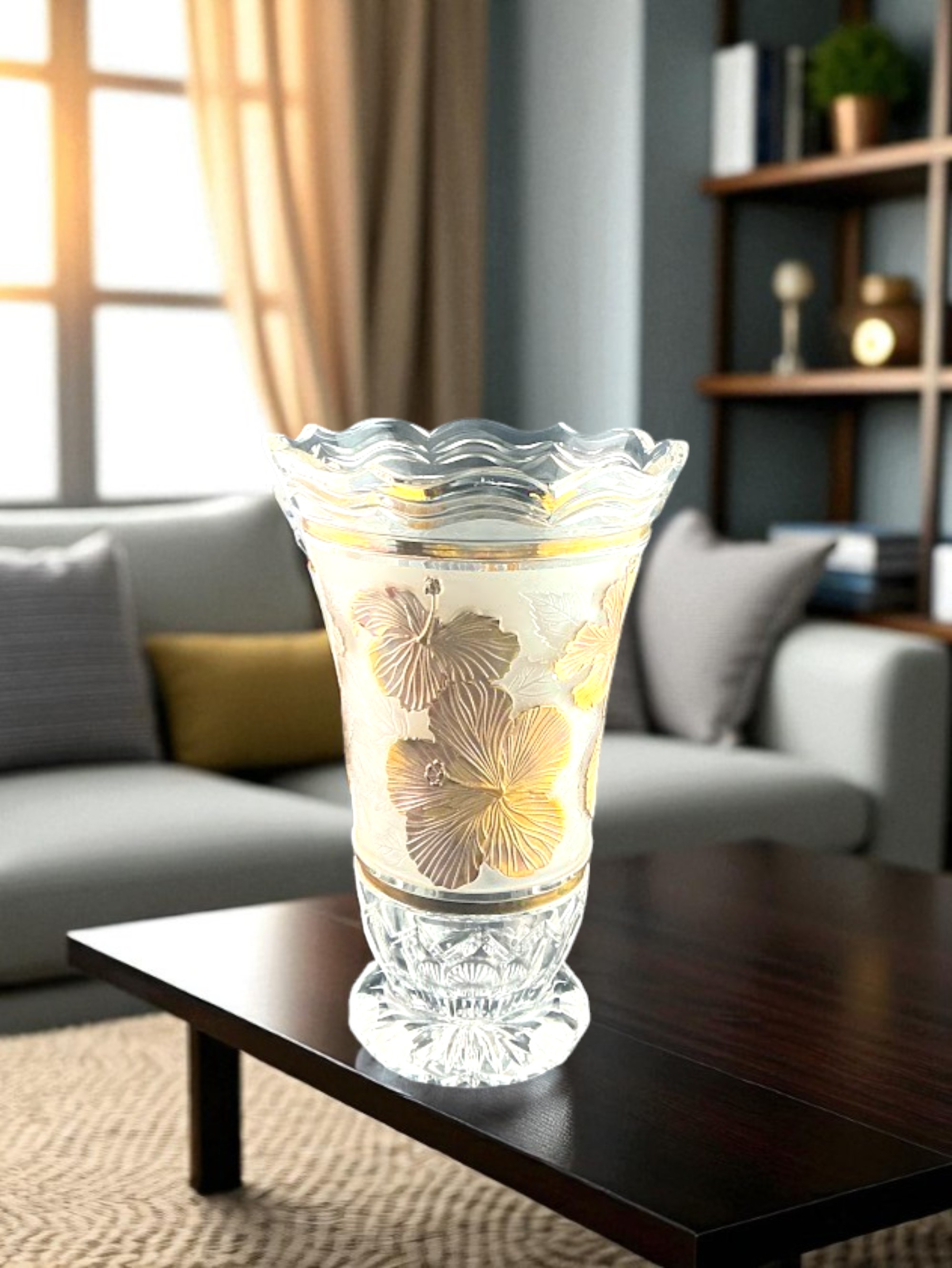 LỌ HOA PHA LÊ KHẮC HOA NỔI ÁNH KIM