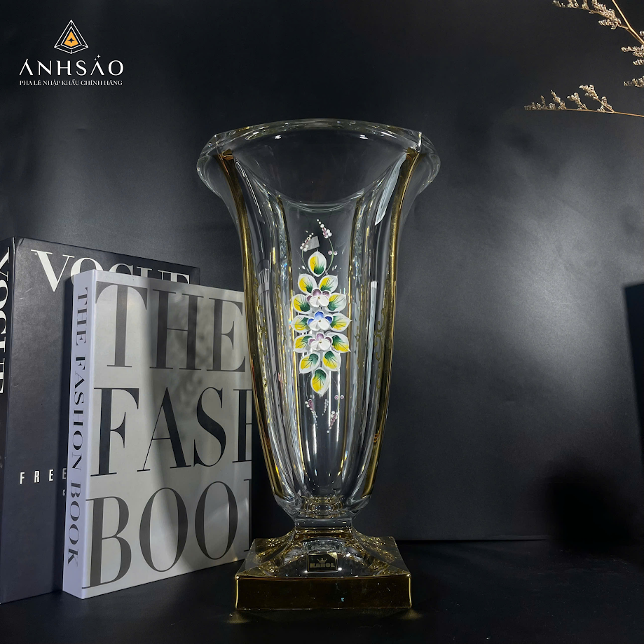 Lọ hoa pha lê chân đế khảm vàng cao cấp