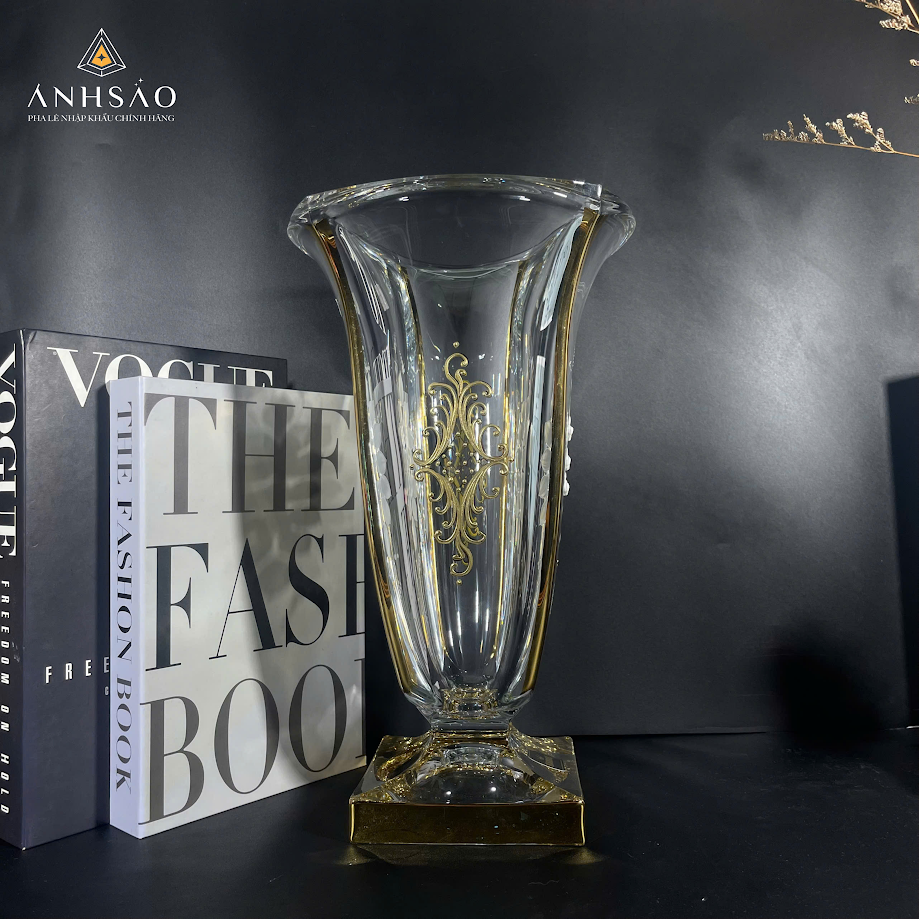 Lọ hoa pha lê chân đế khảm vàng cao cấp