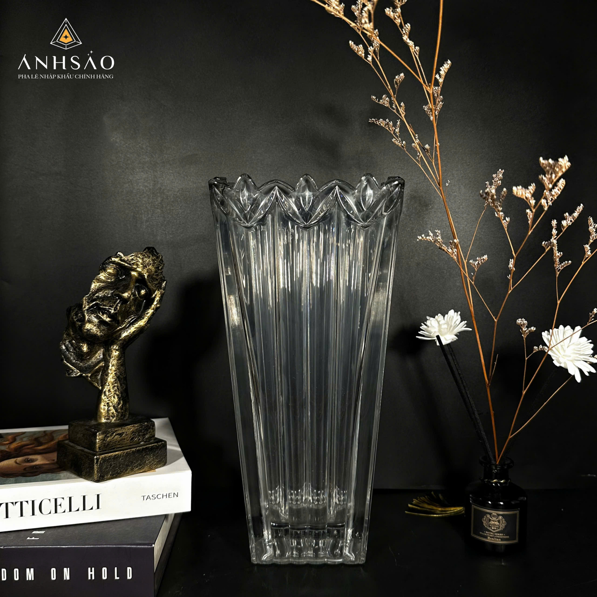 Lọ Hoa Pha Lê Vuông Cao Cấp Chính Hãng Tiệp Khắc - Tinh Hoa Châu Âu