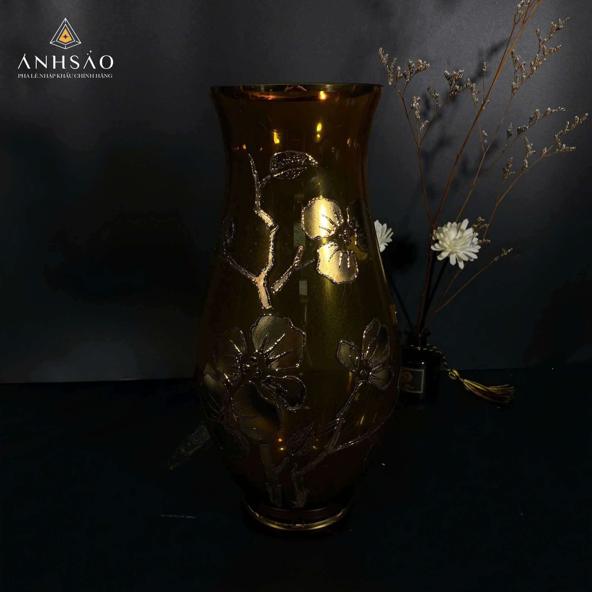 Lọ Hoa Pha Lê EGERMAN Vẽ Hoa Đào Cao Cấp - Sắc Hoa Thu Nhỏ