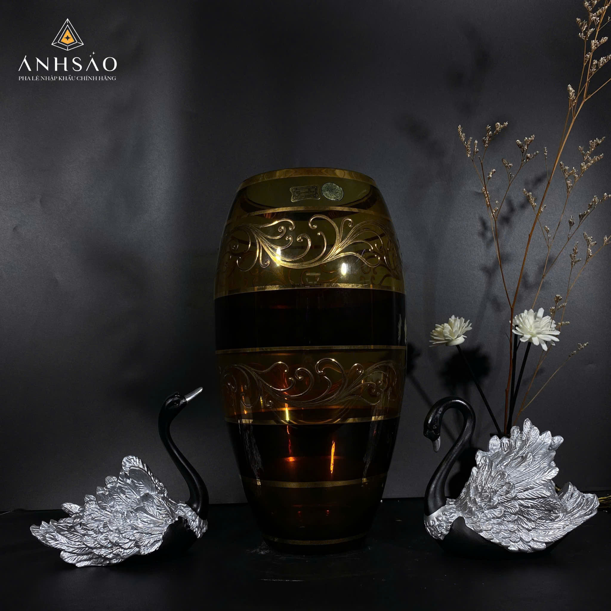 Lọ Hoa Pha Lê EGERMAN Vặn Gân Vẽ Hoa Dáng Bầu Cao Cấp