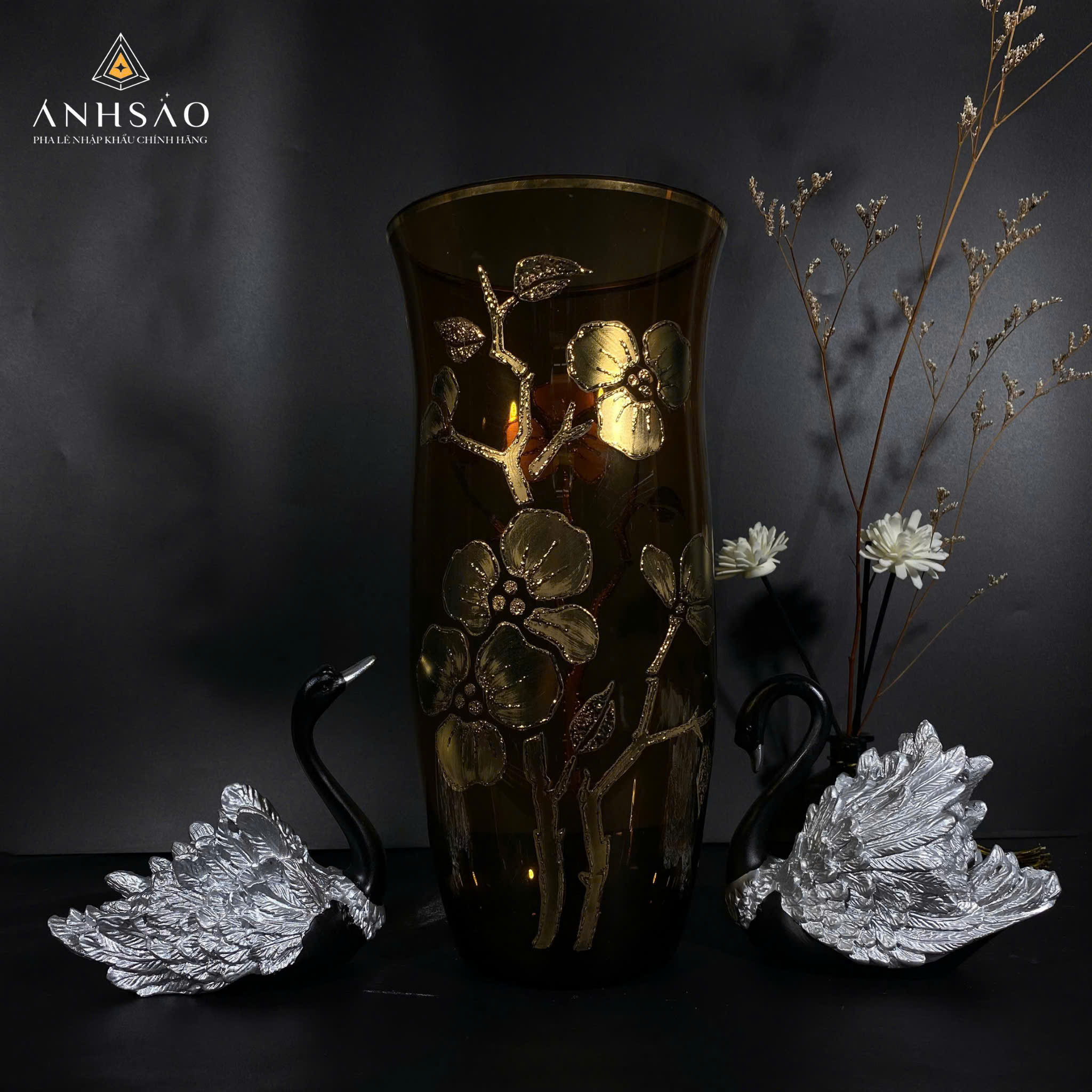 Lọ Hoa Pha Lê EGERMAN Vẽ Hoa Đào Miệng Loe