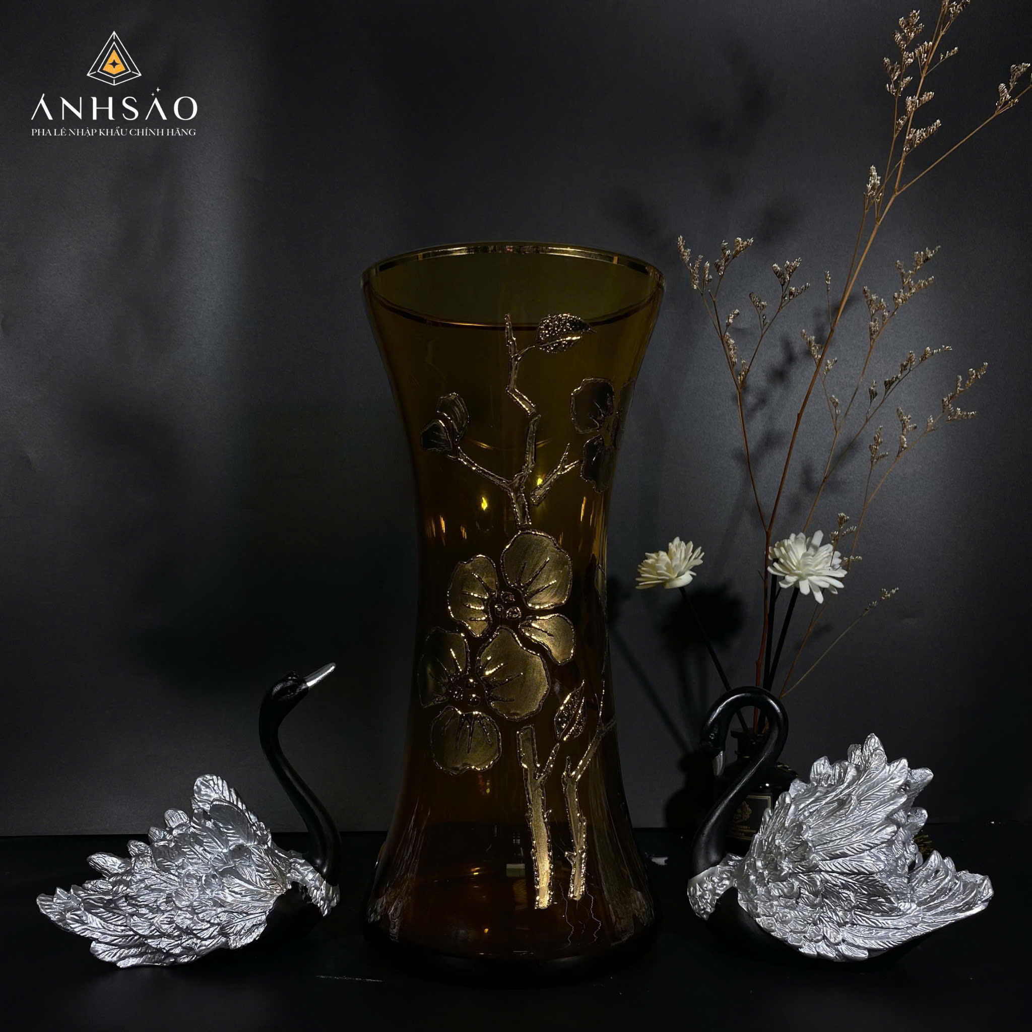 Lọ Hoa Pha Lê EGERMAN Vẽ Hoa Đào Bó Mạ Cao Cấp