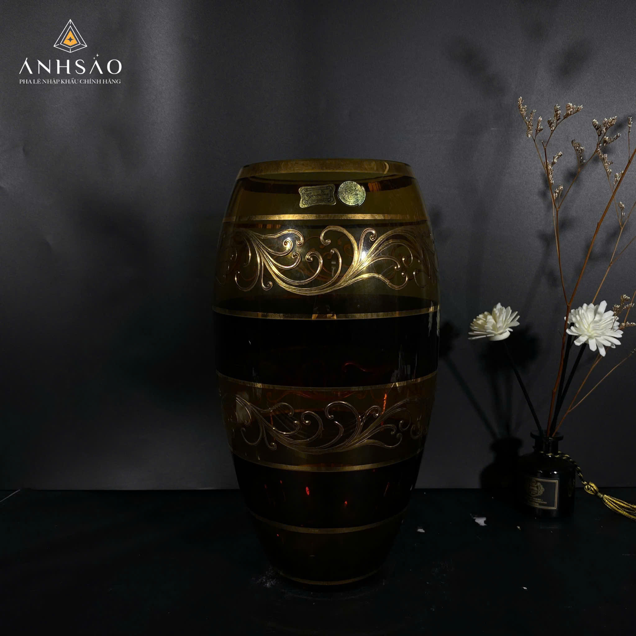 Lọ Hoa Pha Lê EGERMAN Vặn Gân Vẽ Hoa Dáng Bầu Cao Cấp