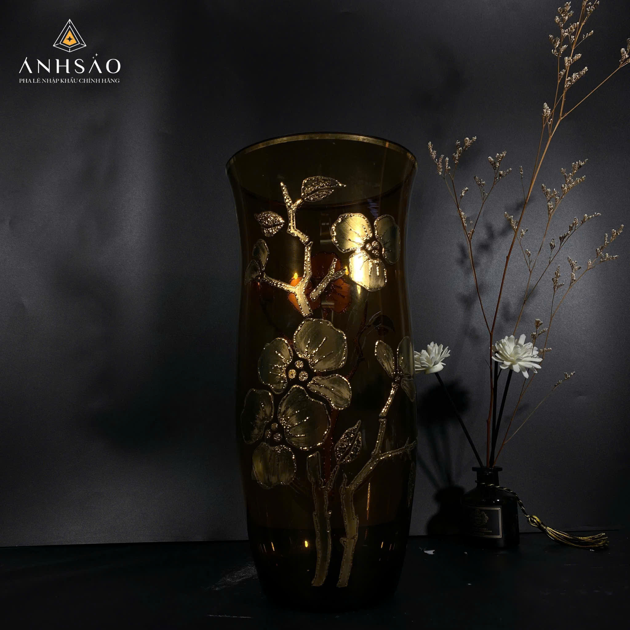 Lọ Hoa Pha Lê EGERMAN Vẽ Hoa Đào Miệng Loe