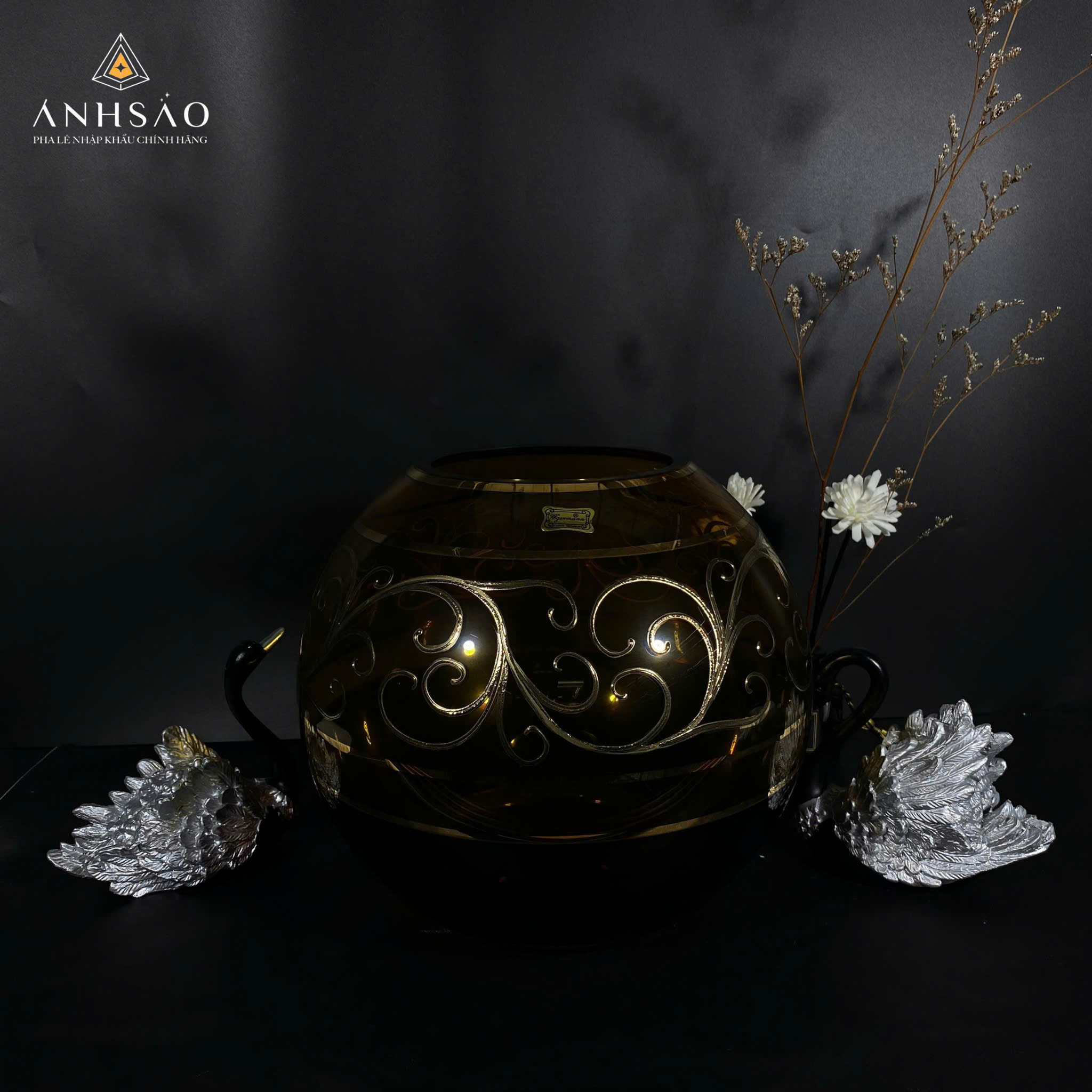 Lọ Hoa Pha Lê EGERMAN Dáng Tròn Vẽ Lá Cao Cấp