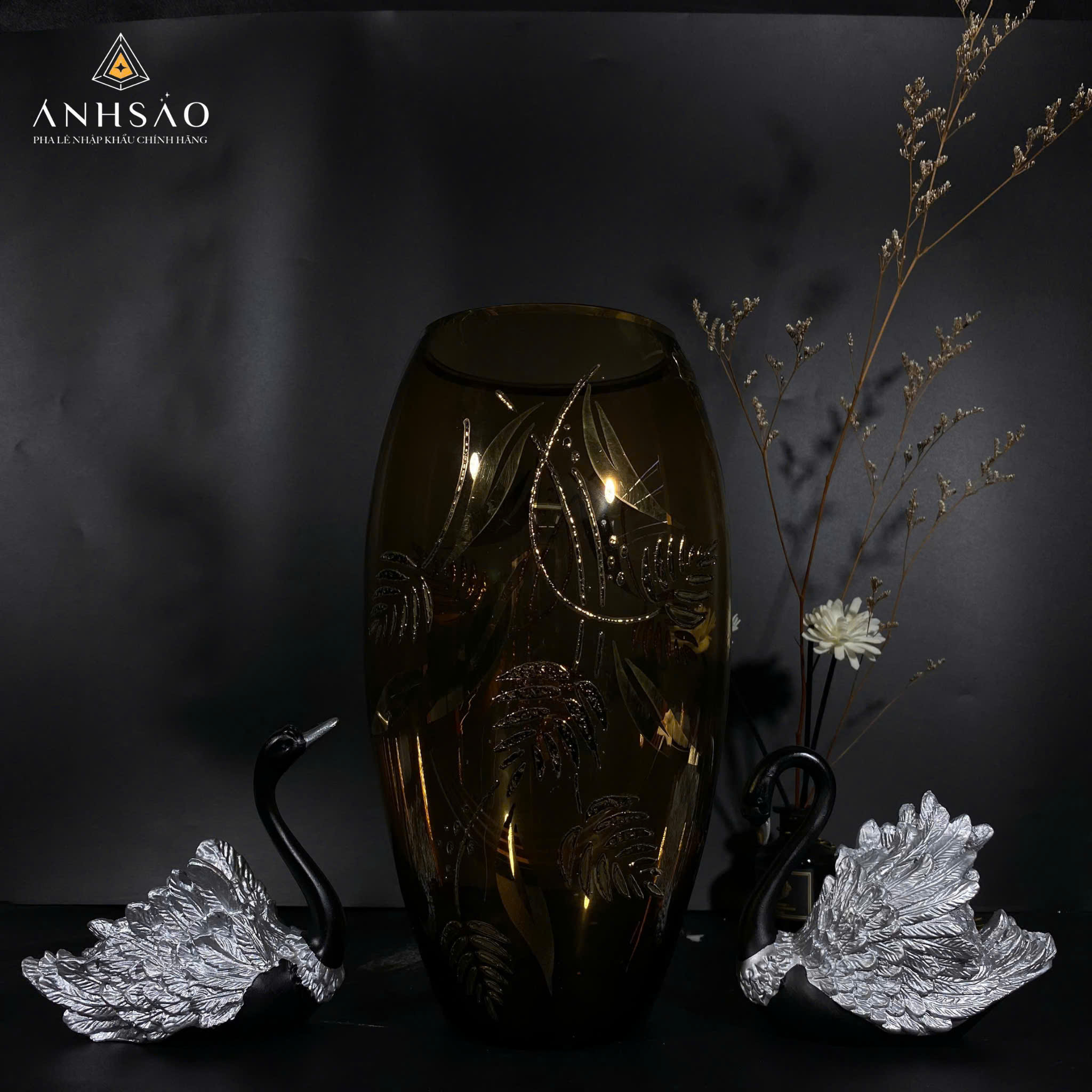 Lọ Hoa Pha Lê EGERMAN Vẽ Lá Miệng Chum Cao Cấp