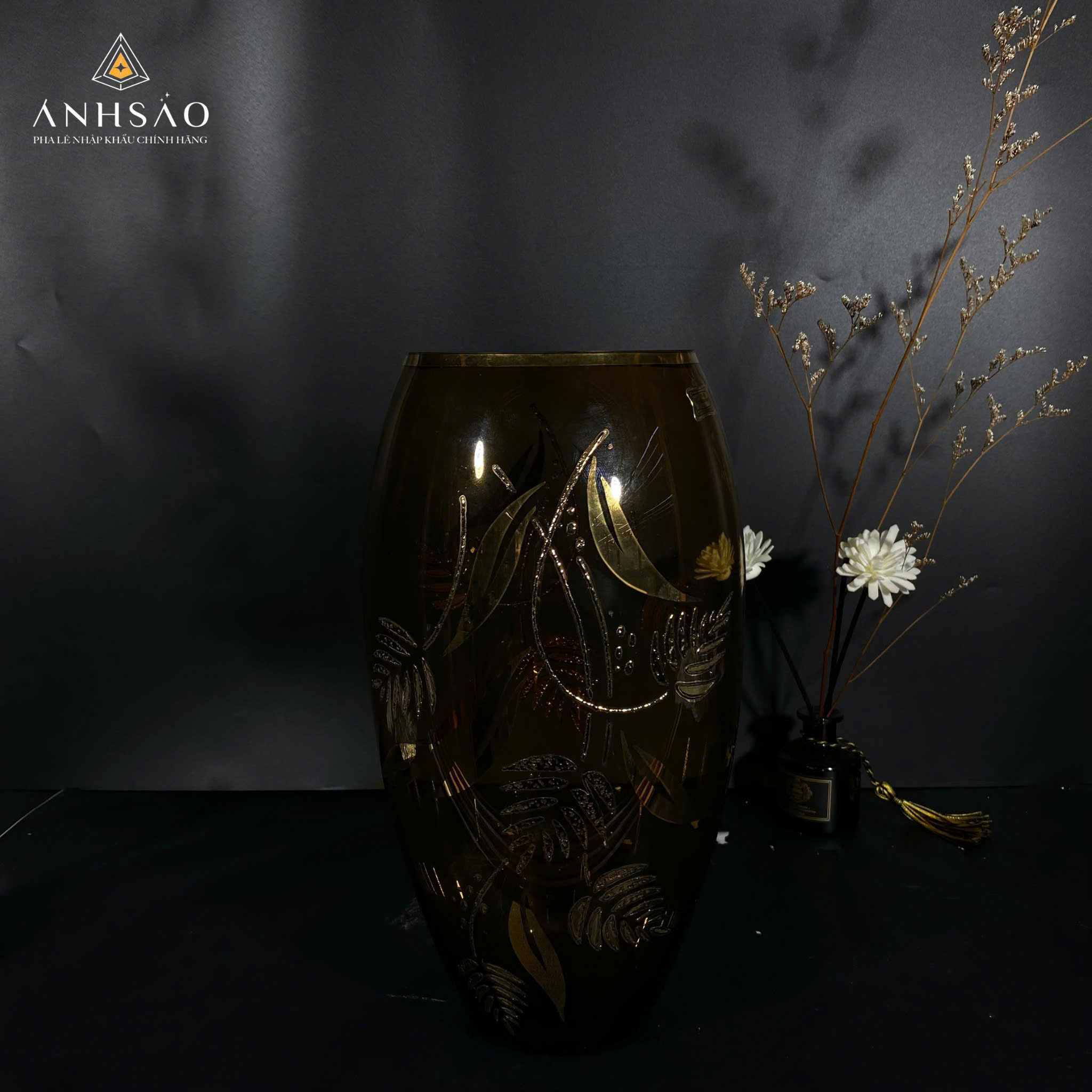 Lọ Hoa Pha Lê EGERMAN Vẽ Lá Miệng Chum Cao Cấp