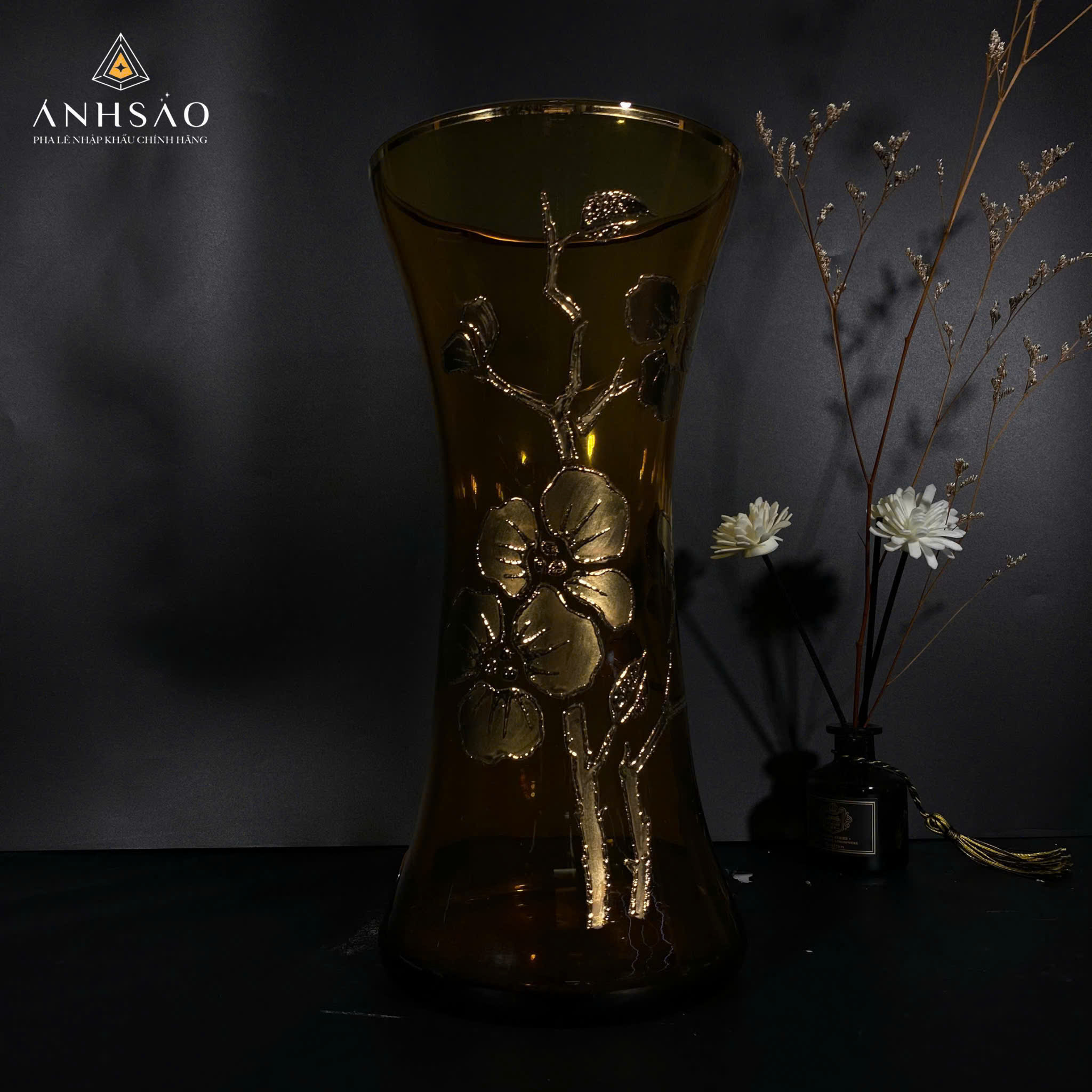 Lọ Hoa Pha Lê EGERMAN Vẽ Hoa Đào Bó Mạ Cao Cấp