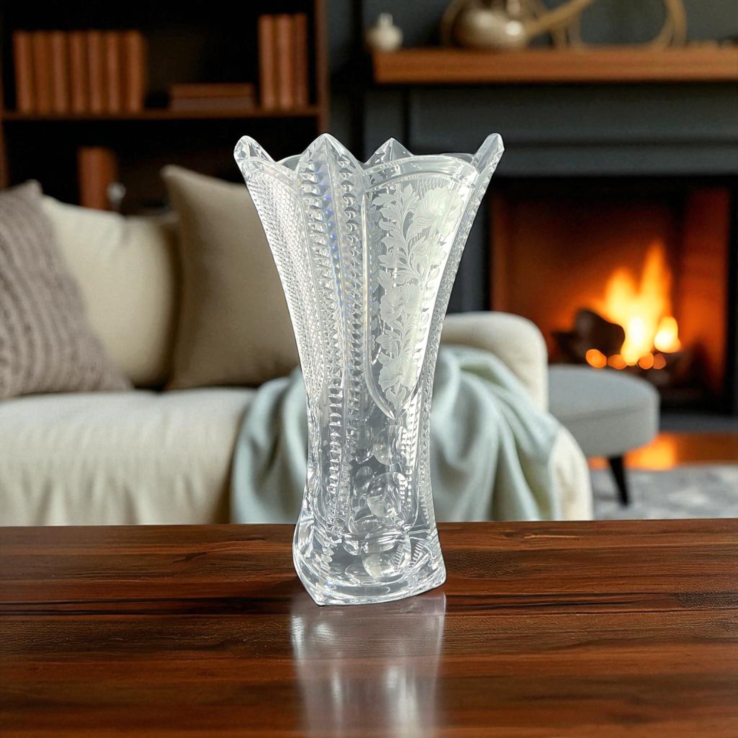 Lọ Hoa Pha Lê Trắng Điêu Khắc 30cm