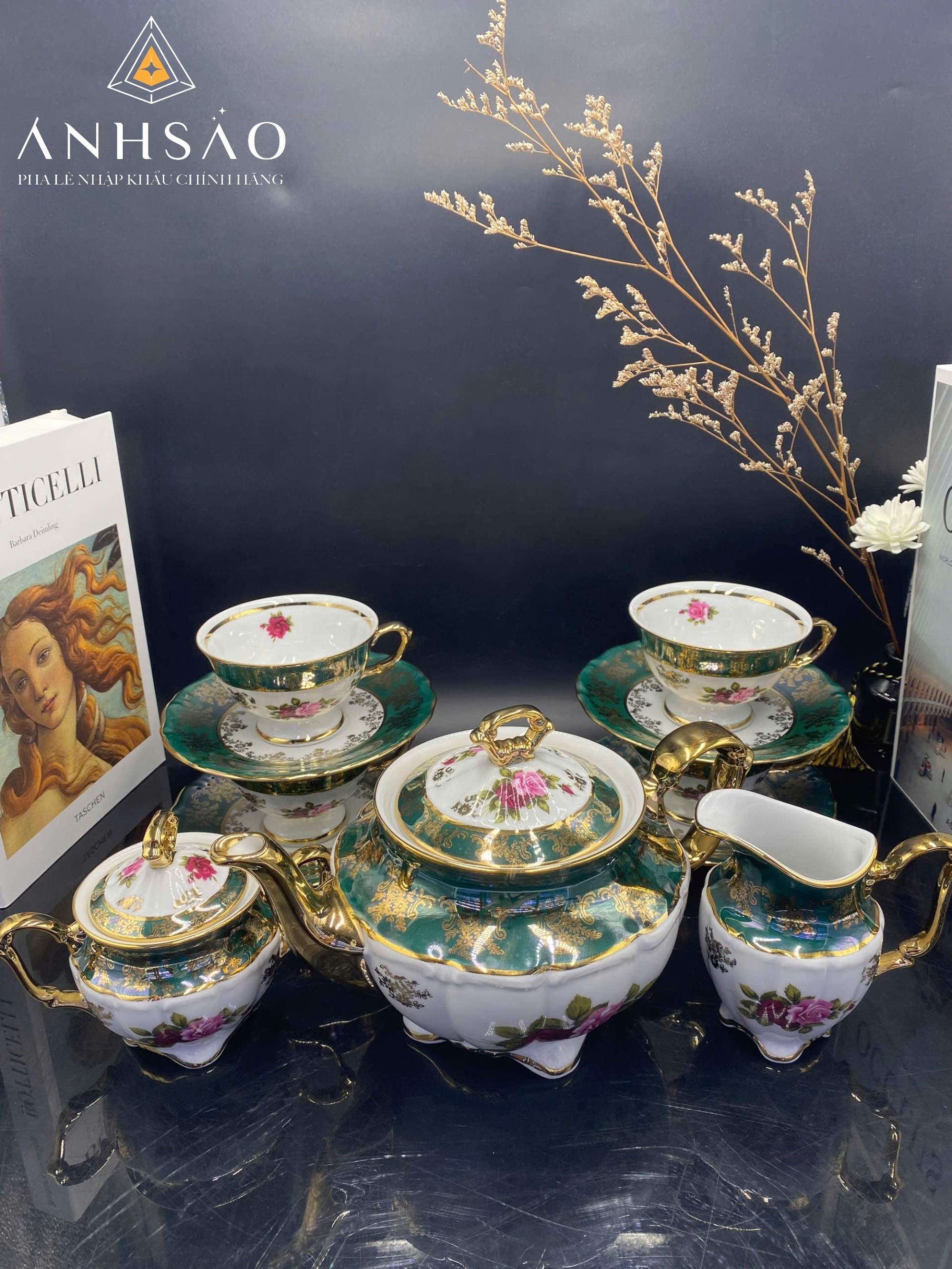 BỘ ẤM CHÉN XANH PHA LÊ