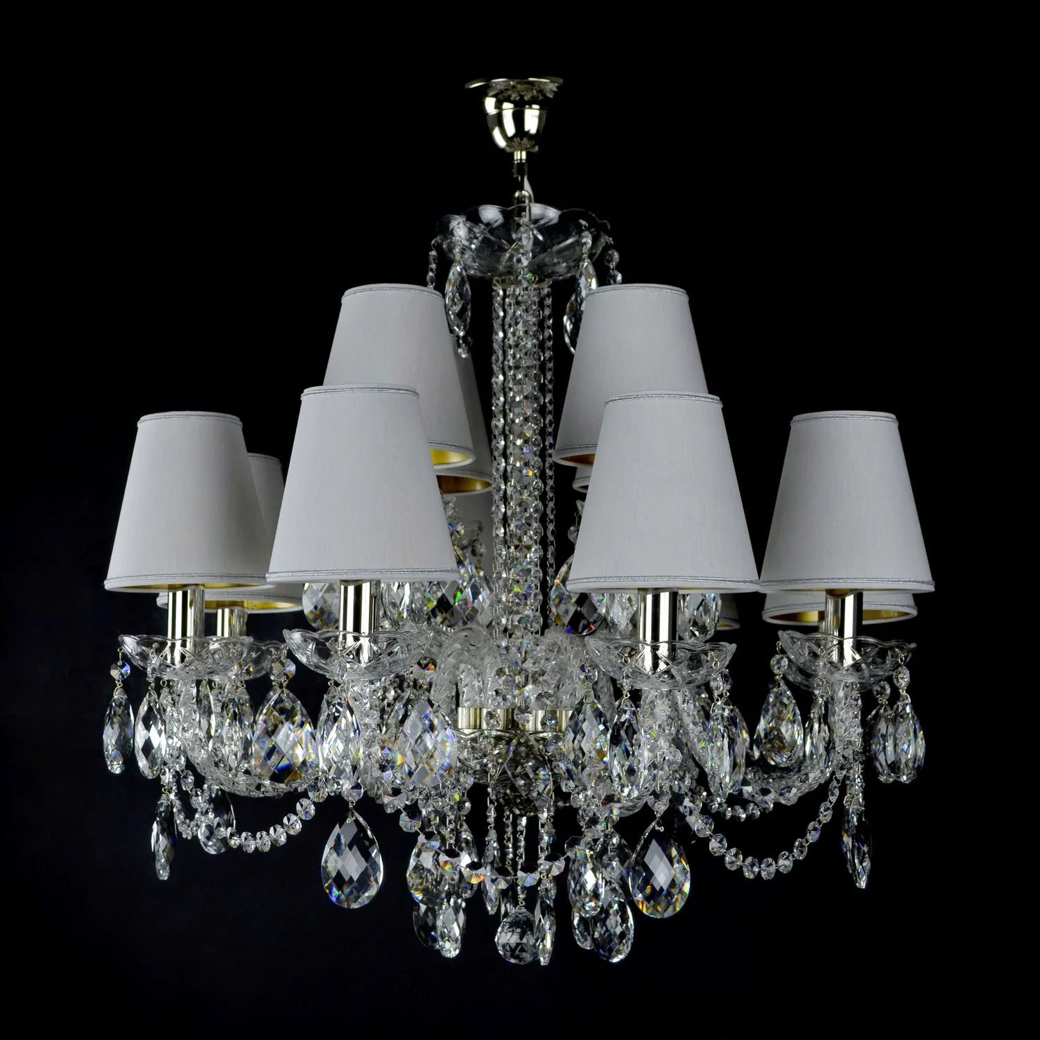 Đèn Pha Lê Treo Trần Maniera 12 Bóng Alpha Có Chụp