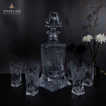 Bộ Bình Rượu Pha Lê Đáy Xoáy Trắng Mài 56 Mini Cao Cấp