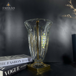 Lọ hoa pha lê chân đế khảm vàng cao cấp