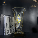 Lọ hoa pha lê chân đế khảm vàng cao cấp